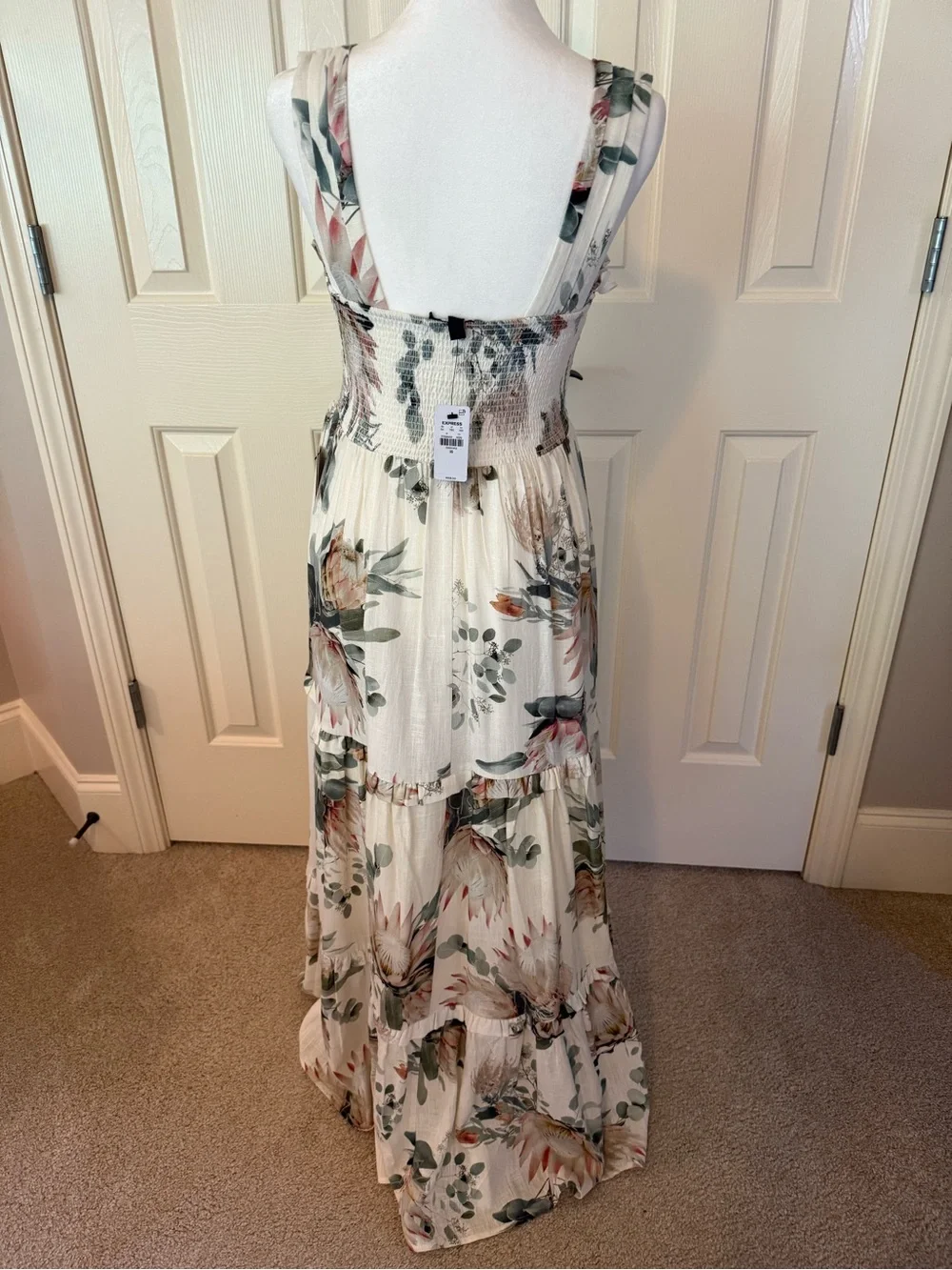Express Floral Smocked Bodice Maxi Dress - White Floral NWT